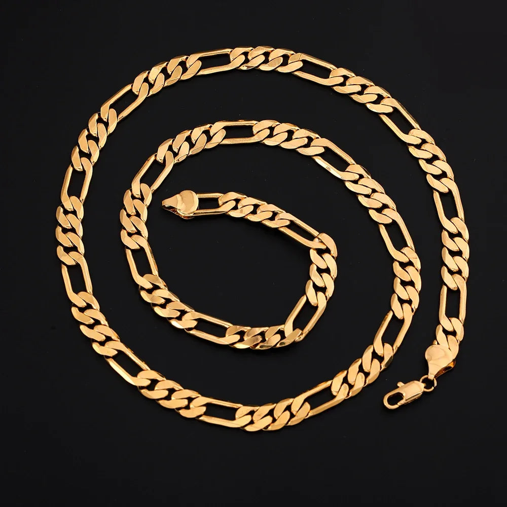 Fine 925 Sterling Silver 18K Gold 6MM Geometry Bracelets Neckalce Set
