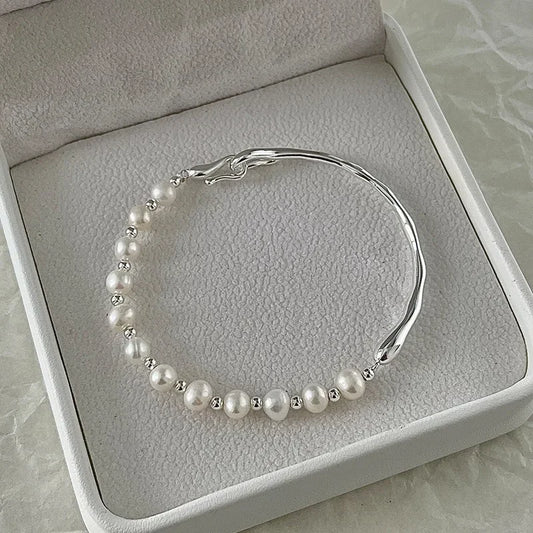 Luxury 925 Sterling Silver Knots Pearl Bracelet
