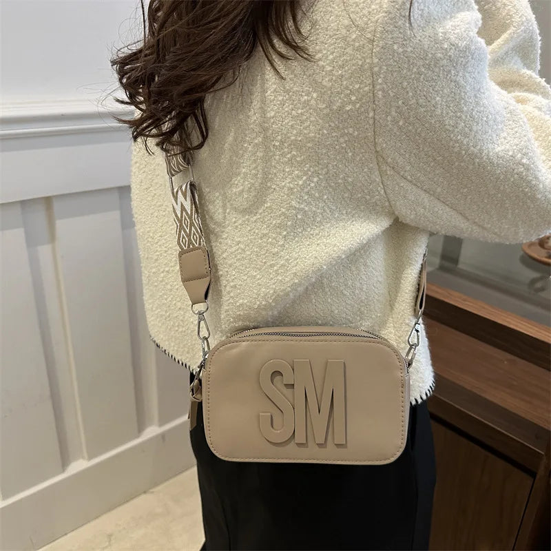 Stylish Versatile  Single Shoulder Bag, SM Letter Pu Leather