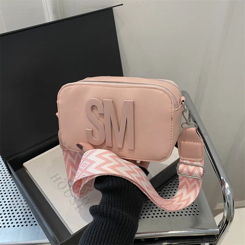 Stylish Versatile  Single Shoulder Bag, SM Letter Pu Leather