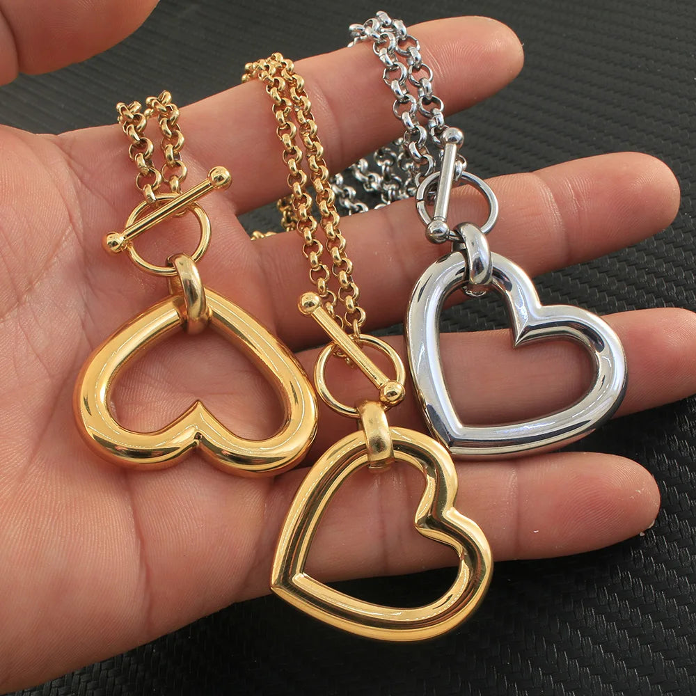 Stainless Steel Jewelry 2 Color Collar Style Fashion Necklaces Pendant Heart