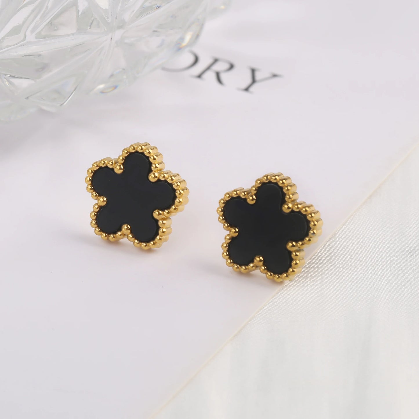 EJ High-Quality Stainless Steel Five-Leaf Flower Clover Studs Earrings
