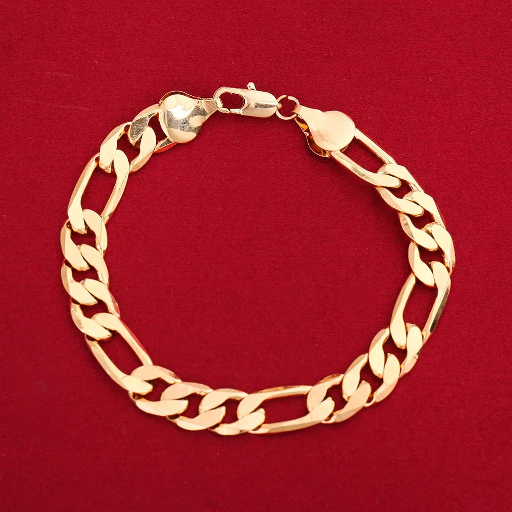 Fine 925 Sterling Silver 18K Gold 6MM Geometry Bracelets Neckalce Set