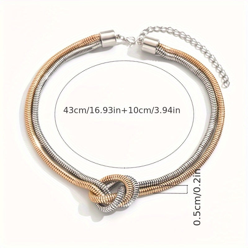 [Elegant Snake Chain Choker] 1pc Elegant Spiral Snake Chain Choker Necklace for Women, Multi-Layered Geometric Knot Design, Stainless Steel, Sexy Style, Versatile Fashion Accessory for Daily Wear and Gifting, All-Season Us