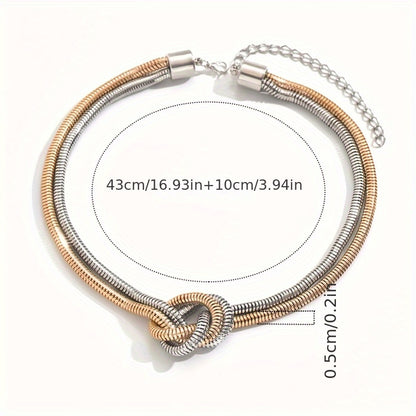 [Elegant Snake Chain Choker] 1pc Elegant Spiral Snake Chain Choker Necklace for Women, Multi-Layered Geometric Knot Design, Stainless Steel, Sexy Style, Versatile Fashion Accessory for Daily Wear and Gifting, All-Season Us