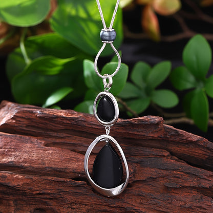 Minimalist Geometric Black Stone Pendant Necklace