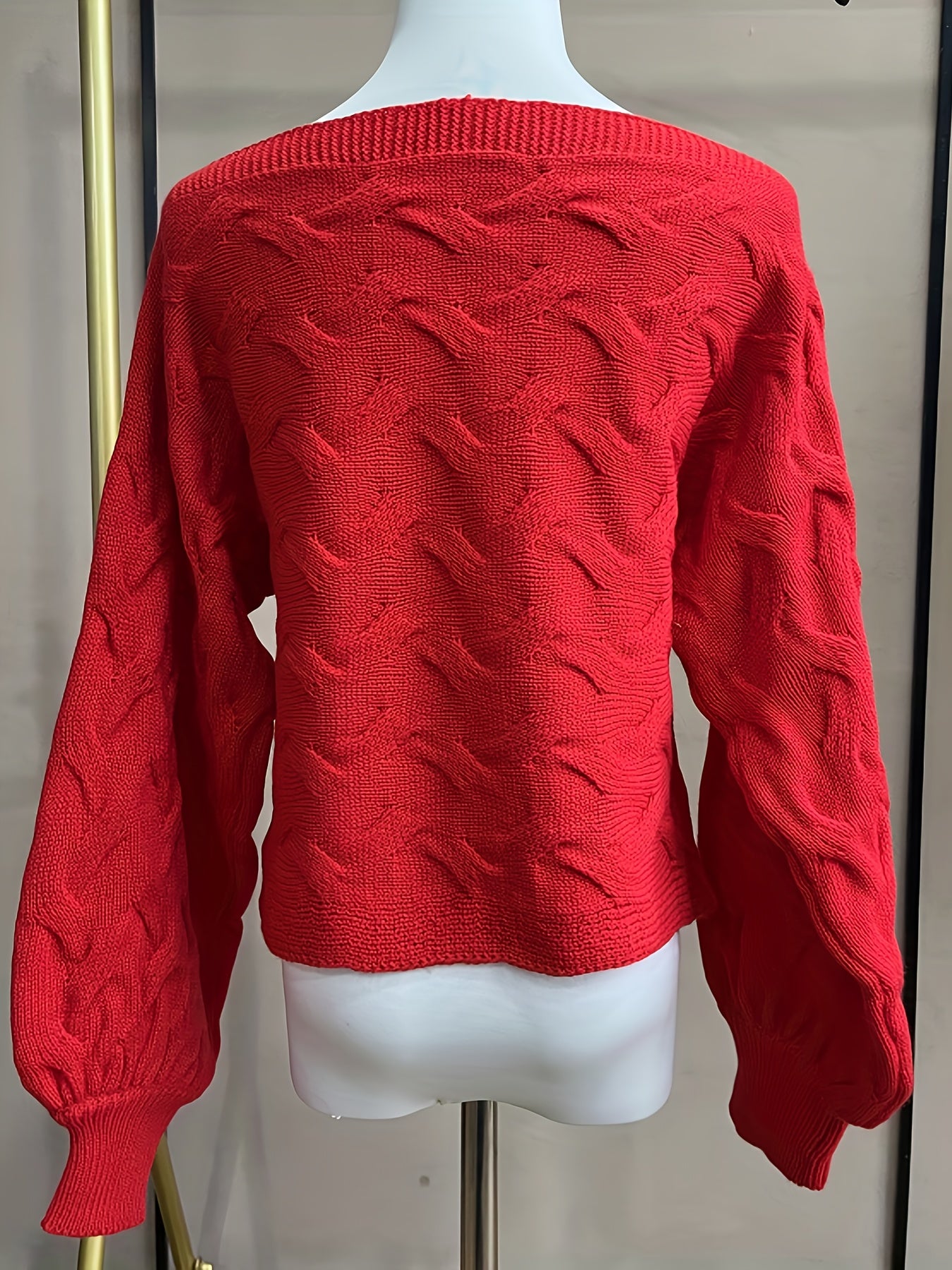 Off-Shoulder Batwing Sleeve Textured Knitwear, Pullover