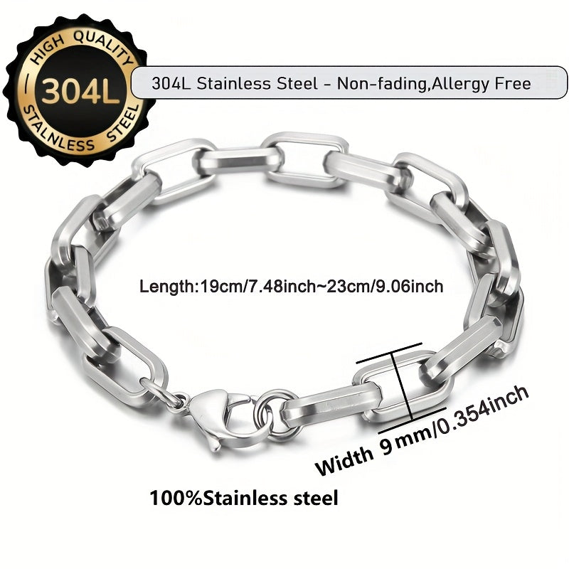 1pc 's Heavy Duty Interlocking Link 304L Stainless Steel Bracelet - 304L Hypoallergenic Non-Fading, Heavy Chain for Everyday & Formal Wear, Birthday/Christmas/Graduation Gifts for - Durable 's Jewelry for Parties & Everyday U