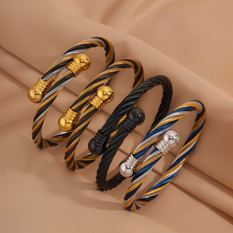 1pc Elegant Stainless Steel Bracelet with Golden-Tone Beads and Black Accents - Versatile Jewelry for Men and Women, Perfect for Daily Wear, Travel, Weddings, and Parties, Party Accessory|Retro Fashion Accessory|Durable Brace