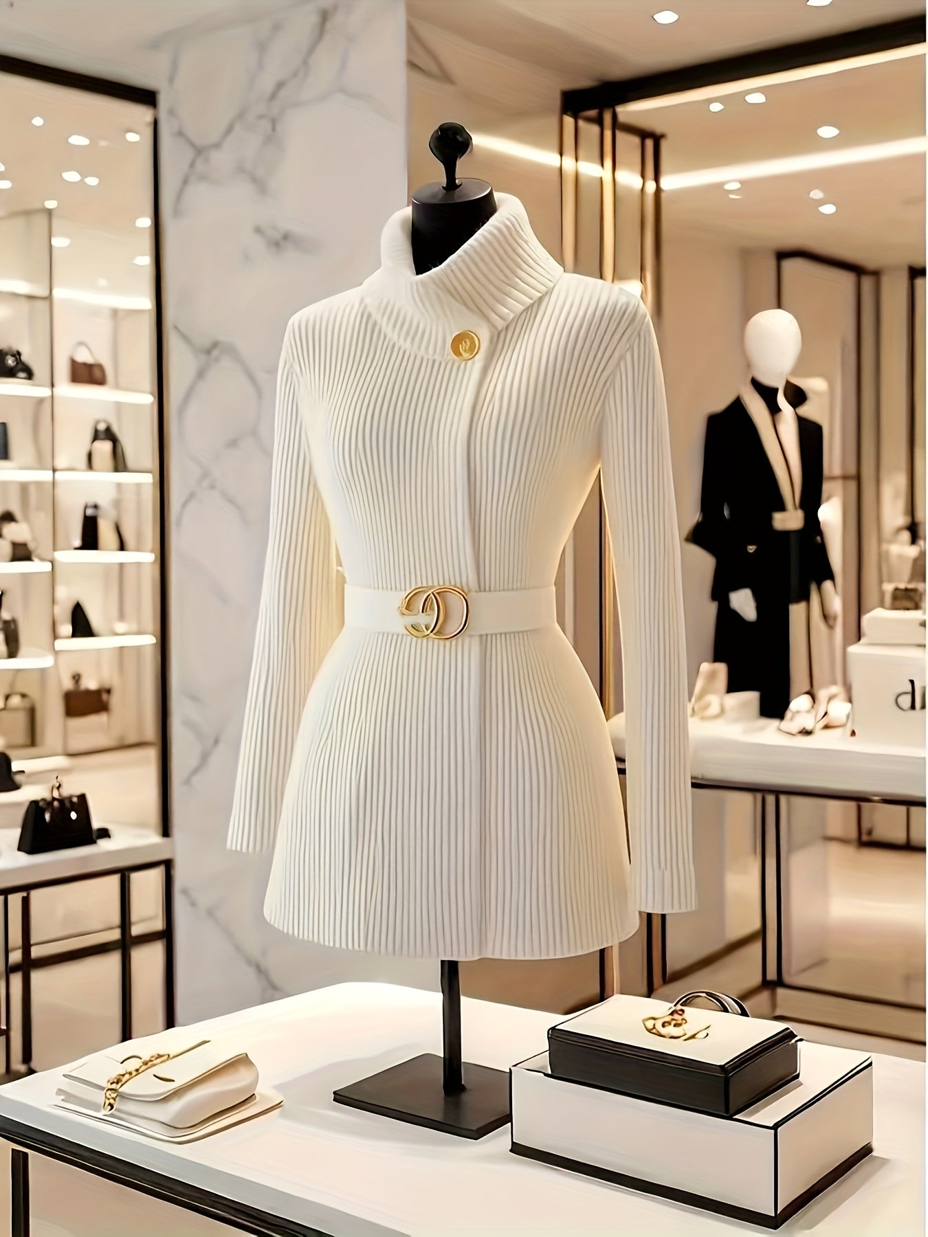 Elegant White High Neck Dress