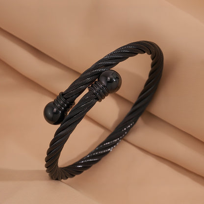 1pc Elegant Stainless Steel Bracelet with Golden-Tone Beads and Black Accents - Versatile Jewelry for Men and Women, Perfect for Daily Wear, Travel, Weddings, and Parties, Party Accessory|Retro Fashion Accessory|Durable Brace