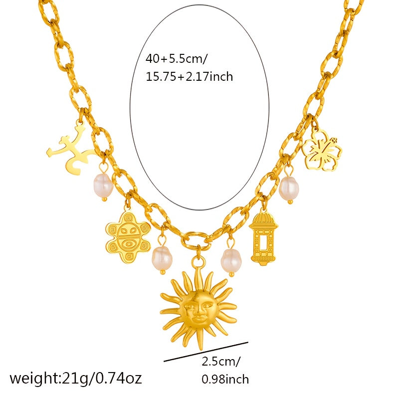 PR Stainless Steel Necklace Featuring Vintage Bohemian Style