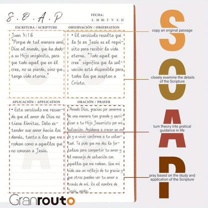 GRANROUTO Spanish Bible Study Journal - S.O.A.P Method Devotional Planner for Adults - Daily Scripture Notes & Prayer Reflections