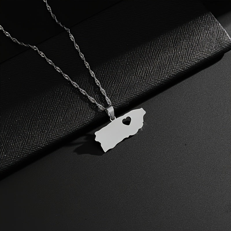Heart-Shaped Map Pendant Necklace  from Puerto Rico