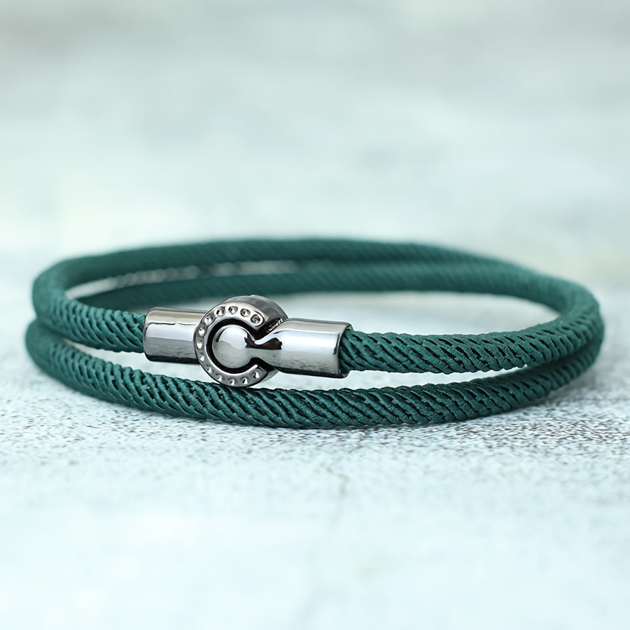 EJ Nautical Rope Bracelet with Black Magnetic Clasp - Double Layer Cord