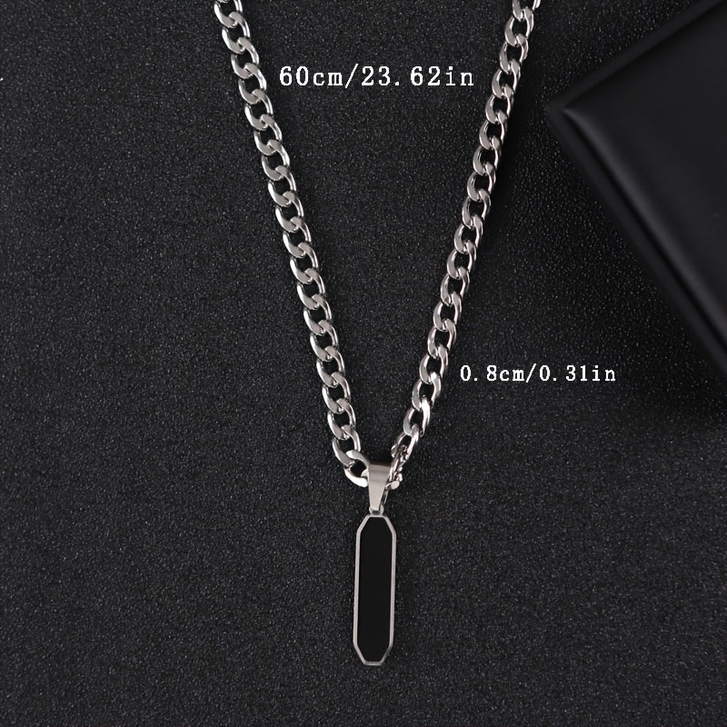 Cuban Chain Necklace | Black Geometric Pendant