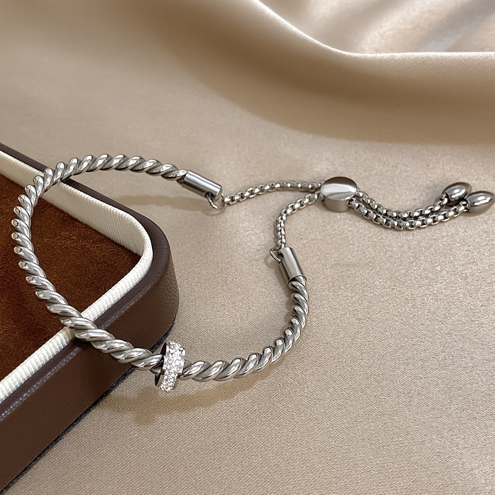 1pc Creative Stainless Steel Open Twist Bangles Bracelets for Women Men Simple Classic Statement Open Cuff Bangles with Lucky B Amethyst Inlaid Wrist Jewelry Gift, Stainless Steel Bracelet, Brand Luxury Classic Bracelet, Vaca