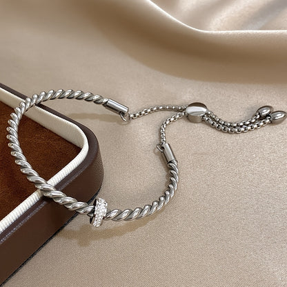 1pc Creative Stainless Steel Open Twist Bangles Bracelets for Women Men Simple Classic Statement Open Cuff Bangles with Lucky B Amethyst Inlaid Wrist Jewelry Gift, Stainless Steel Bracelet, Brand Luxury Classic Bracelet, Vaca