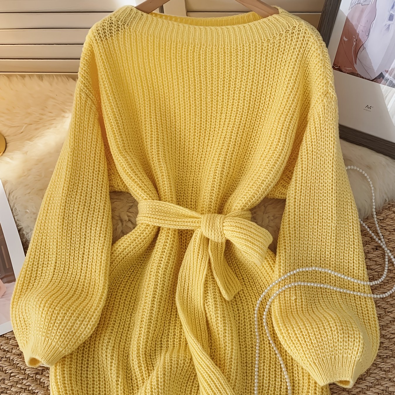 Chic Elegant Knitwear  Mustard Yellow Loose Fit Sweater