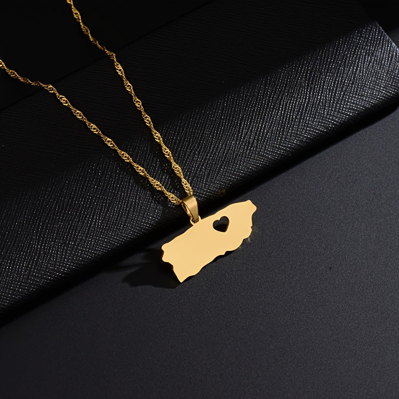 Heart-Shaped Map Pendant Necklace  from Puerto Rico