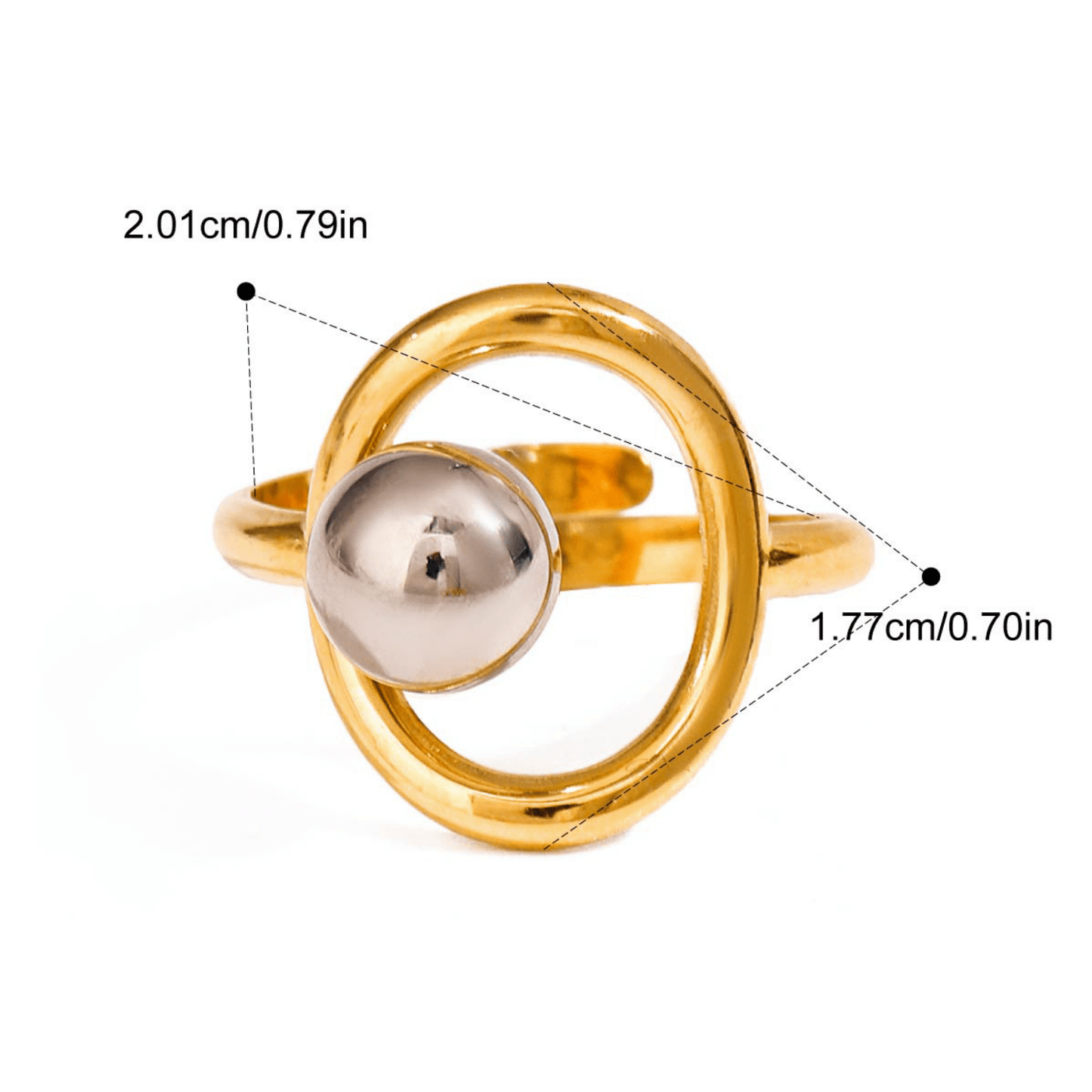 Uworld Women's Minimalist Stainless Steel Open Ring - Adjustable Sphere bead, Everyday & Formal Jewelry, Valentine's Gift, Durable Everyday Wedding Band, Adjustable Accessory, Twisted Band, Polished Finish