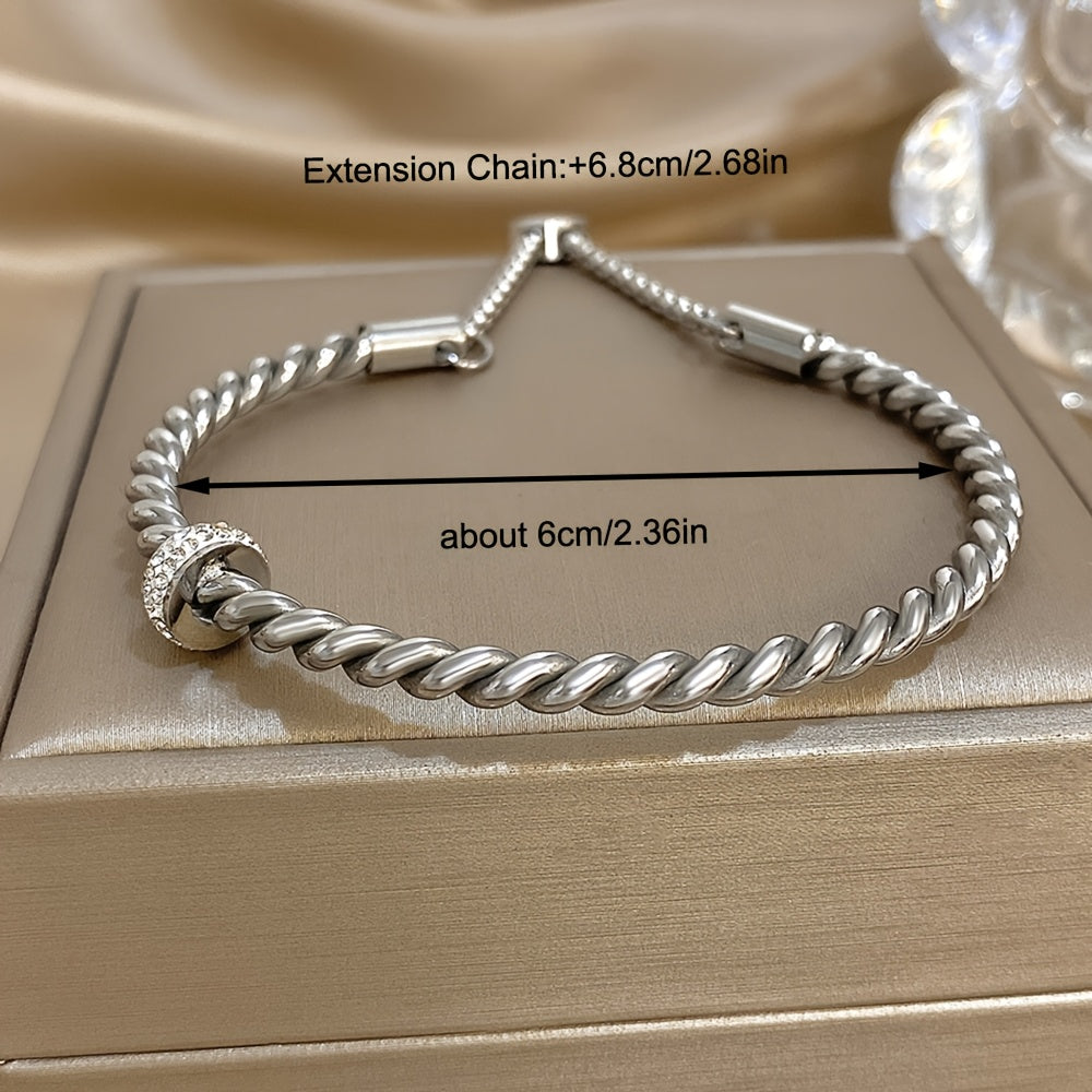 1pc Creative Stainless Steel Open Twist Bangles Bracelets for Women Men Simple Classic Statement Open Cuff Bangles with Lucky B Amethyst Inlaid Wrist Jewelry Gift, Stainless Steel Bracelet, Brand Luxury Classic Bracelet, Vaca