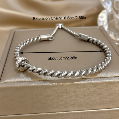 1pc Creative Stainless Steel Open Twist Bangles Bracelets for Women Men Simple Classic Statement Open Cuff Bangles with Lucky B Amethyst Inlaid Wrist Jewelry Gift, Stainless Steel Bracelet, Brand Luxury Classic Bracelet, Vaca