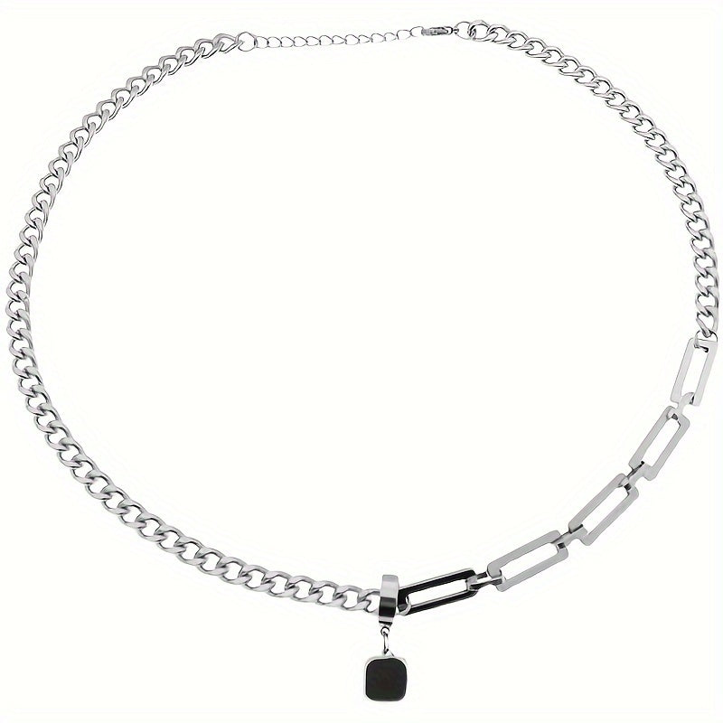 Minimalist Necklace Featuring a Black Square Cuban Chain