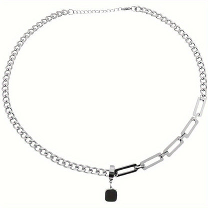 Minimalist Necklace Featuring a Black Square Cuban Chain
