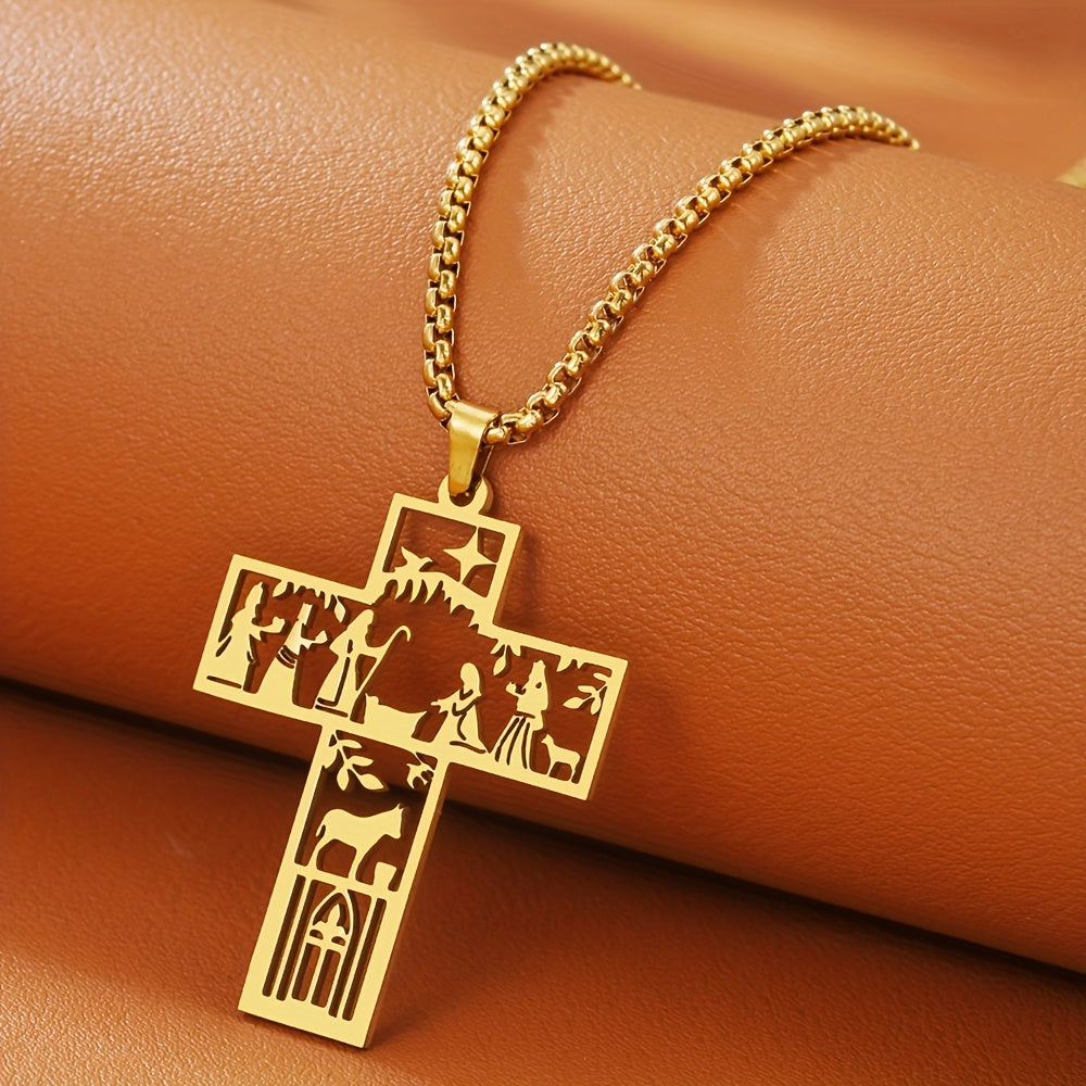 Prayer Faith Hollow Cross Element Pendant Necklace
