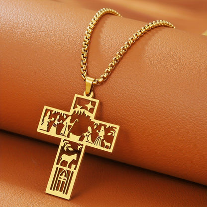 Prayer Faith Hollow Cross Element Pendant Necklace