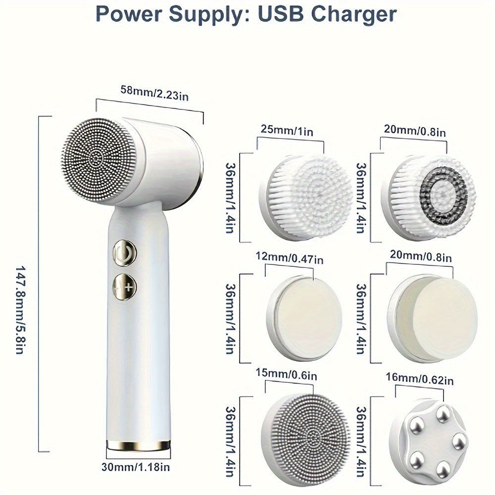 6-in-1 USB Rechargeable Electric Cleansing Brush with 6 Heads