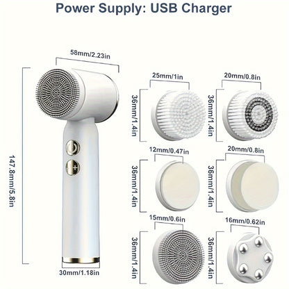 6-in-1 USB Rechargeable Electric Cleansing Brush with 6 Heads