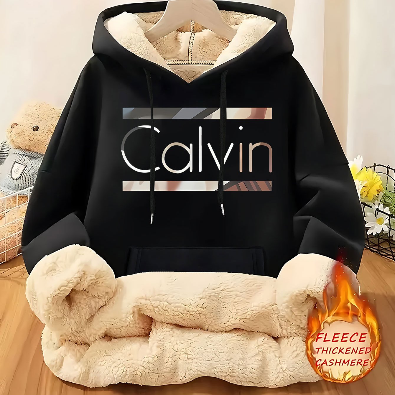 Thick Fleece-Lined Hooded Sweatshirt