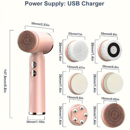 6-in-1 USB Rechargeable Electric Cleansing Brush with 6 Heads