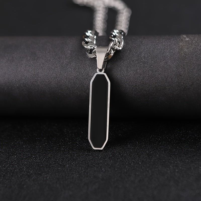 Cuban Chain Necklace | Black Geometric Pendant