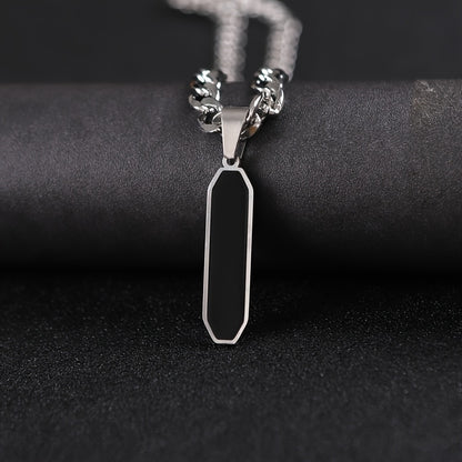 Cuban Chain Necklace | Black Geometric Pendant