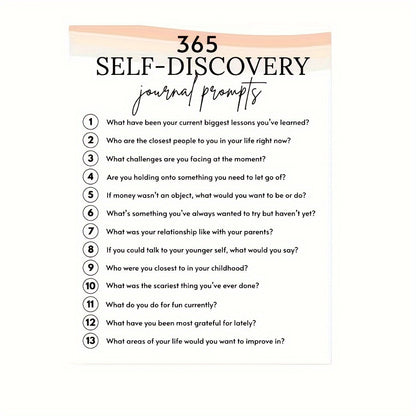 365 Self-Discovery Journal Prompts for Personal Improvement and Development, English/Spanish Language, 8.3*5.5 inch Size, Includes 365 Questions