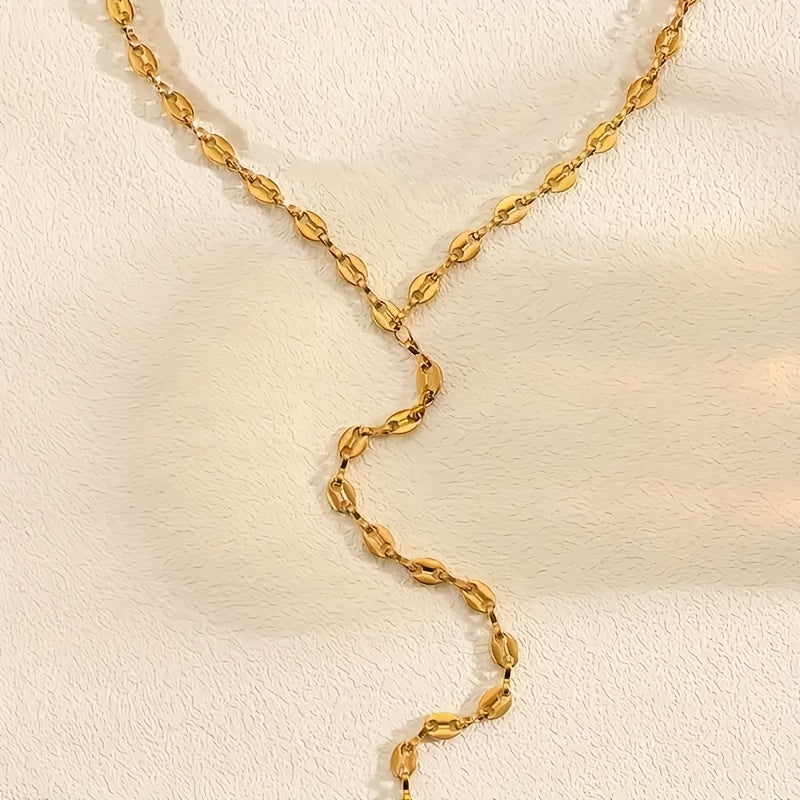 2pcs Luxurious Elegant Fashion Women's Stainless Steel Casual Party Lucky Bean Chain Double-Layer Y Link Necklace, Chunky Necklace, Layered Necklaces for Women, Festive Occasions, Everyday Necklace, Chunky Jewelry, Elegant Ne