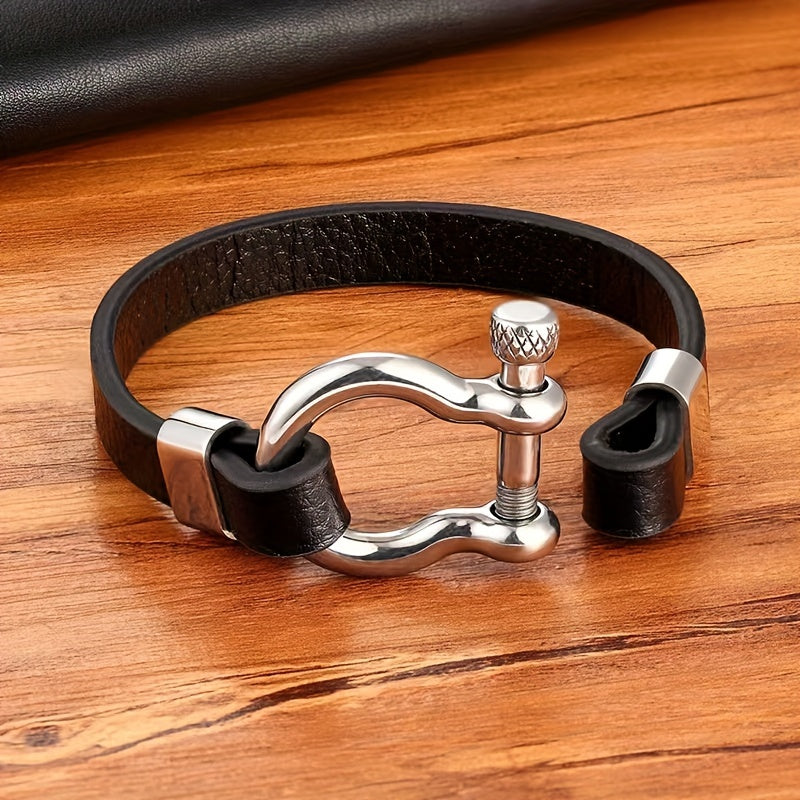 Metallic Buckle Synthetic Faux Leather Bracelet