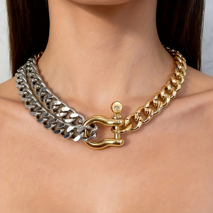 Stainless Steel  Golden Silvery Multi-Layer  Necklace