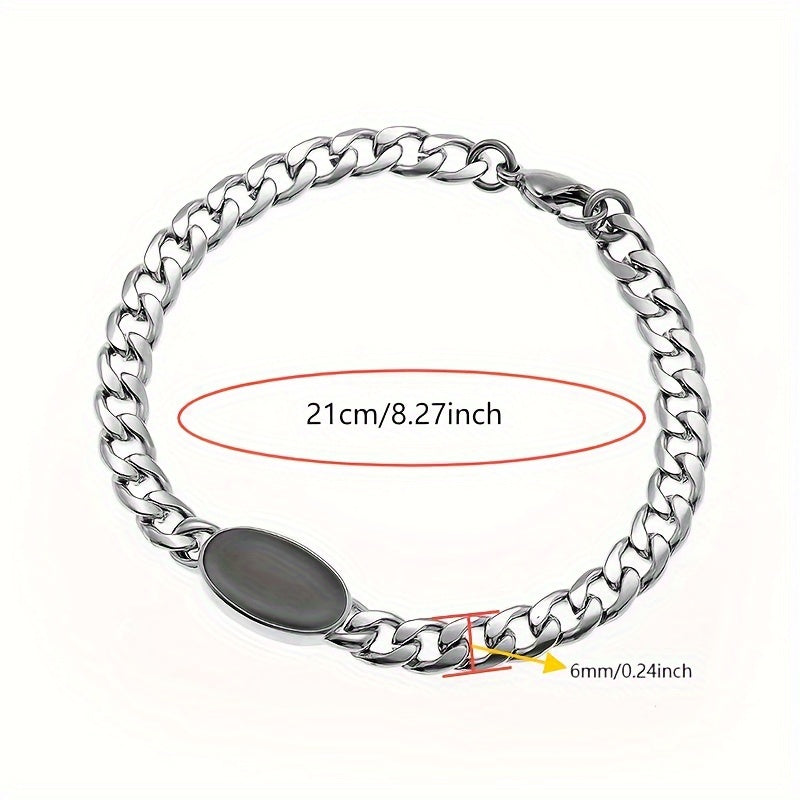 Chain Bracelet with Black Oval Synthetic Stone Pendant - Unisex