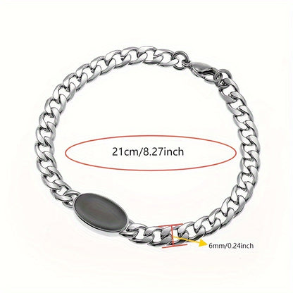 Chain Bracelet with Black Oval Synthetic Stone Pendant - Unisex