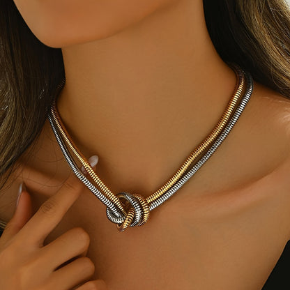 [Elegant Snake Chain Choker] 1pc Elegant Spiral Snake Chain Choker Necklace for Women, Multi-Layered Geometric Knot Design, Stainless Steel, Sexy Style, Versatile Fashion Accessory for Daily Wear and Gifting, All-Season Us
