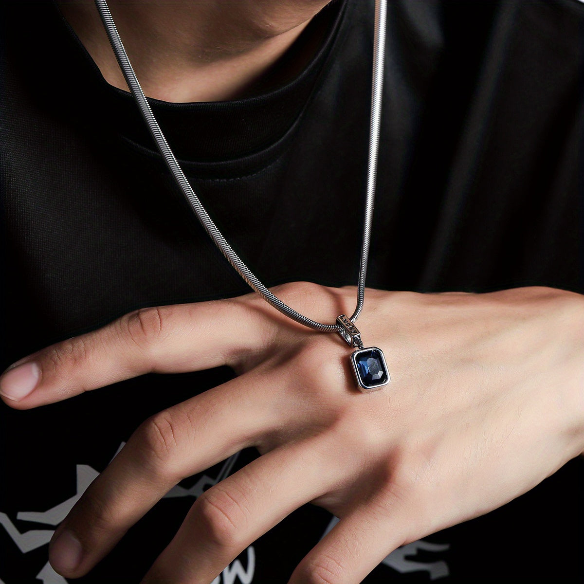 Blue pendant necklace with snake chain