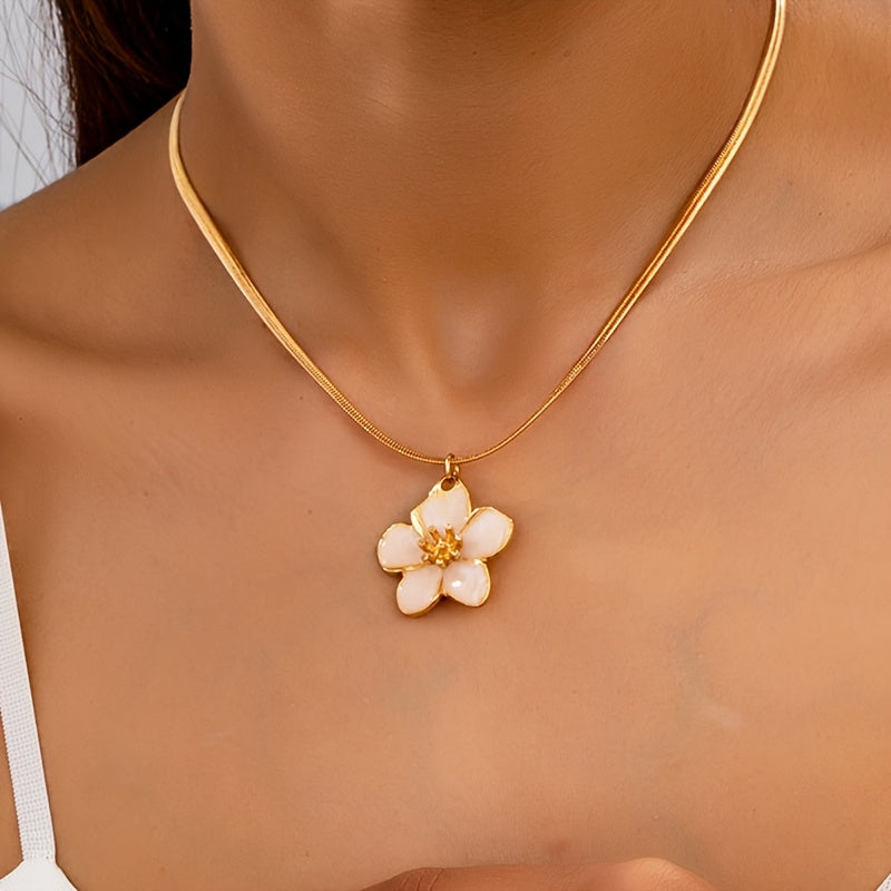Elegant And Versatile Enamel Flower Pendant Necklace