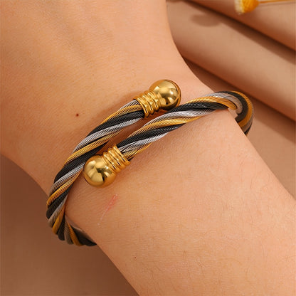 1pc Elegant Stainless Steel Bracelet with Golden-Tone Beads and Black Accents - Versatile Jewelry for Men and Women, Perfect for Daily Wear, Travel, Weddings, and Parties, Party Accessory|Retro Fashion Accessory|Durable Brace