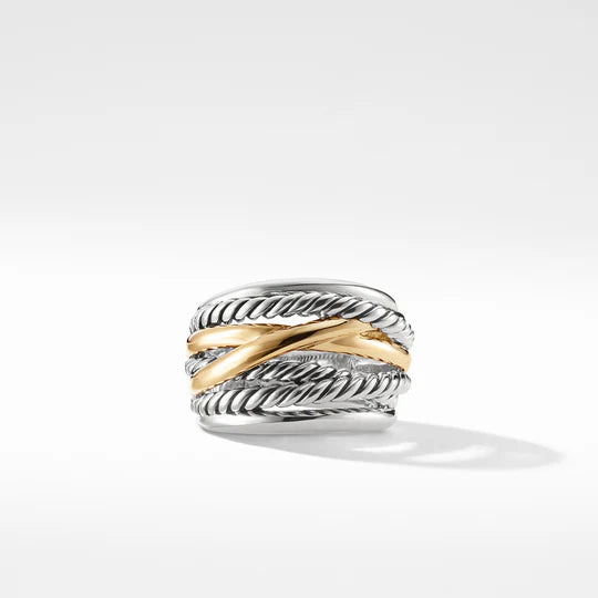 S925 GOLD PLATED 2 TONES Crossover Wide Ring