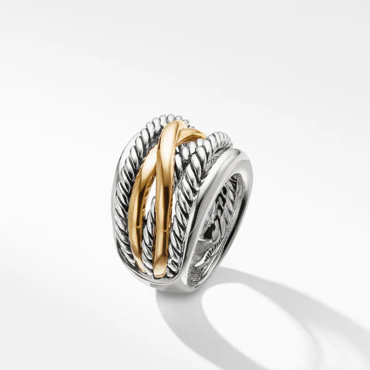 S925 GOLD PLATED 2 TONES Crossover Wide Ring