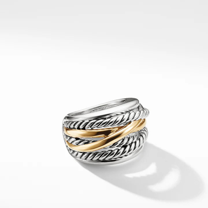 S925 GOLD PLATED 2 TONES Crossover Wide Ring